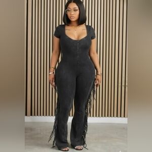 Mineral Wash Fringe Jumpsuit